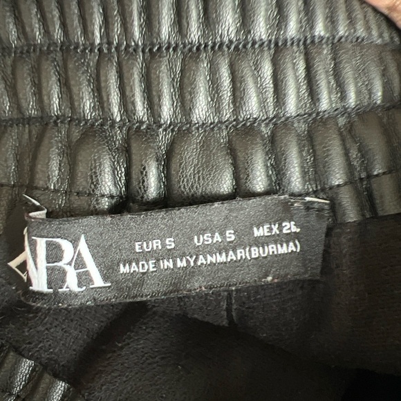 Zara Faux Leather Black No Zip/tie Pull-up Joggers With Side Pockets In Size S - Picture 5 of 8